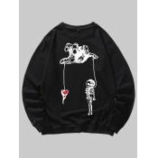 Lovely Men Casual O Neck Hand Print Black Hoodie