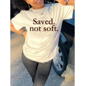 Lovely Street O Neck Letter Print White T-shirt