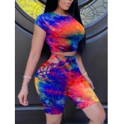 Lovely Casual Tie Dye Bandage Hollow-out Design Bl