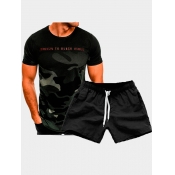 Lovely Men Casual O Neck Camo Print Drawstring Gre