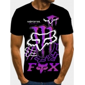 Lovely Men Casual O Neck Graffiti Print Black T-sh