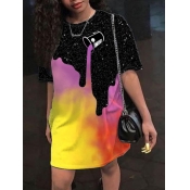 Lovely Casual Starry Sky Print Tie-dye Black Knee 