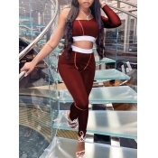 Lovely Sportswear One Shoulder Striped Purplish Re