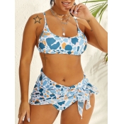 Lovely Sweet U Neck Leopard Print Knot Design Blue