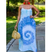 Lovely Plus Size Casual Tie-dye Baby Blue Floor Le