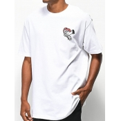 Lovely Men Casual O Neck Graffiti Print White T-sh