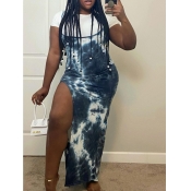 LW Plus Size Casual Tie-dye Side Split Black Dress