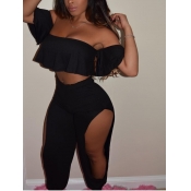 Lovely Sexy Flounce Design Hollow-out Black Two Pi