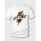Lovely Men Casual O Neck Letter Print White T-shir