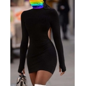 LW Chic O Neck Hollow-out Black Mini Dress