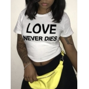 LW Trendy O Neck Letter Print White T-shirt