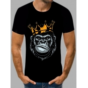 Lovely Men Casual O Neck Animal Print Black T-shir