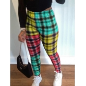 LW Casual Plaid Print Patchwork Multicolor Pants