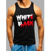 Lovely Men Casual Letter Print Black Vest