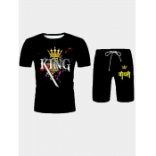 LW Men King Crown Letter Print Shorts Set