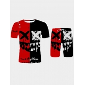 LW Men Casual O Neck Graffiti Print Patchwork Blac