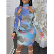 Lovely Street Turtleneck Camo Print Hollow-out Mul