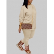 Lovely Casual O Neck Dropped Shoulder Apricot Plus
