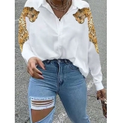 Lovely Casual Turndown Collar Animal Print White P
