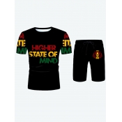 LW Trendy Letter Print Patchwork Black Men Two Pie