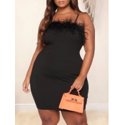 Lovely Plus Size Party Lace Patchwork Black Mini D