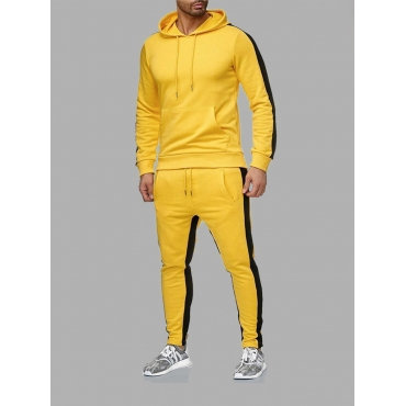 

LW Men Sportswear Patchwork Drawstring Yellow Two Piece Pants Set