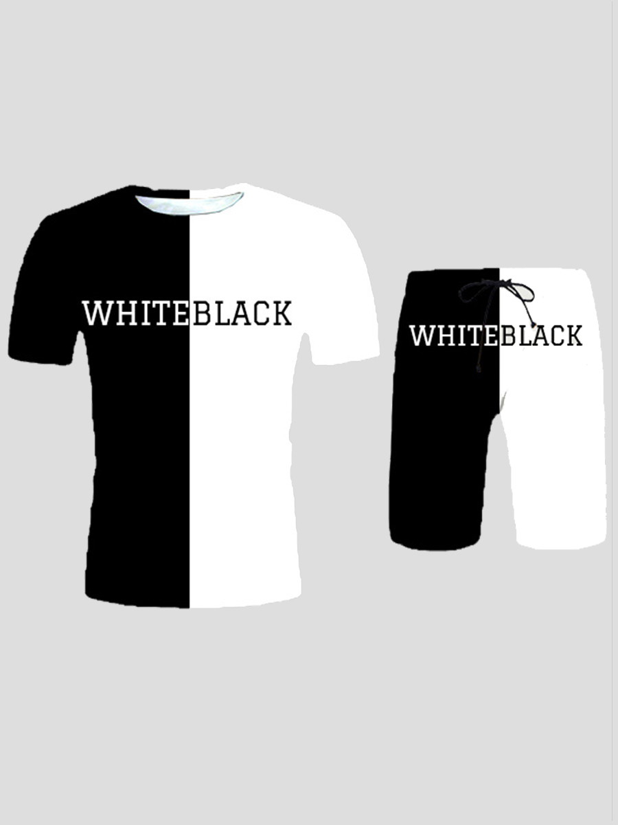 

Lovely Casual Letter Print Patchwork Black Men Two Piece Shorts Set