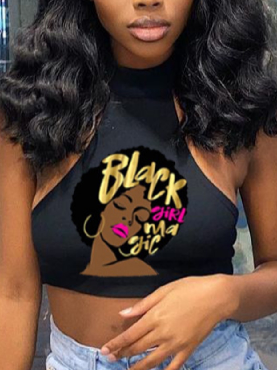 

Lovely Sweet Face Letter Print Black Camisole