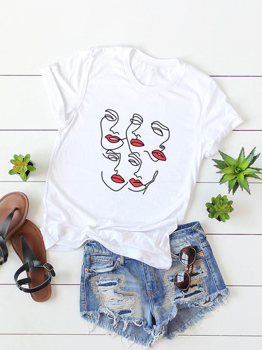 

Lovely Street O Neck Graffitit Print White Plus Size T-shirt