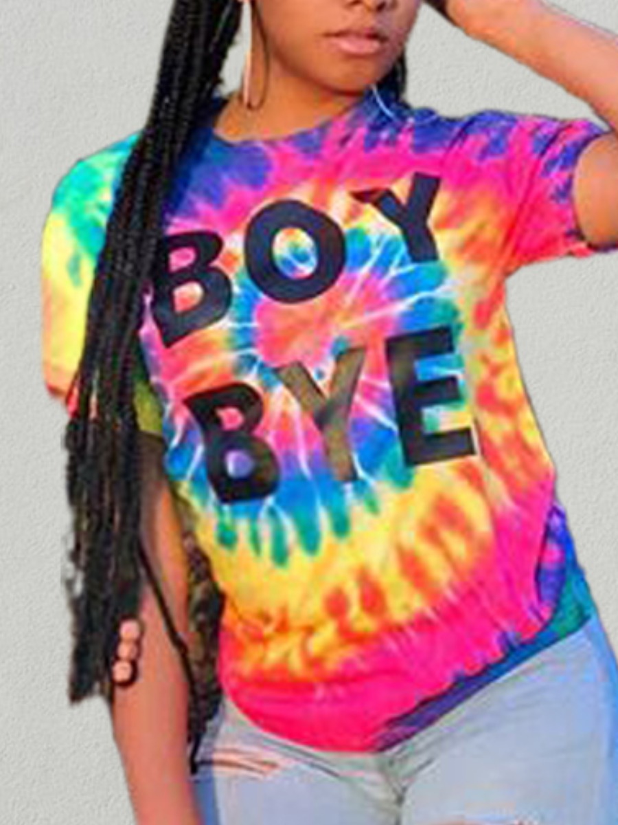 

Lovely Street Tie-dye Letter Print Multicolor T-shirt, Multi