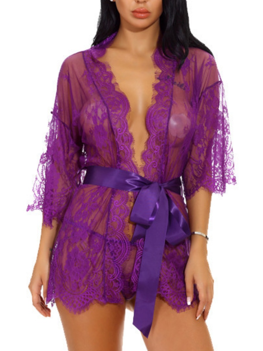 

Lovely Sexy See-through Lace-up Purple Babydoll