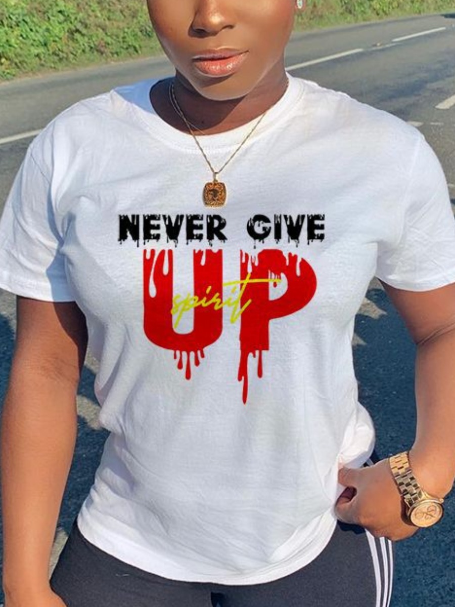 

Lovely Street O Neck Letter Print White T-shirt