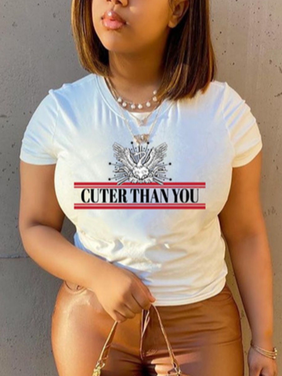 

Lovely Casual O Neck Letter Print White T-shirt