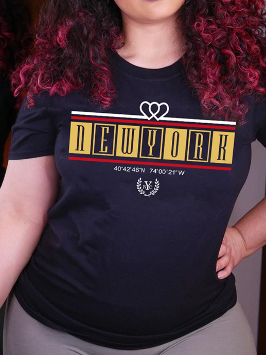 

Lovely Casual Letter Print Patchwork Black T-shirt