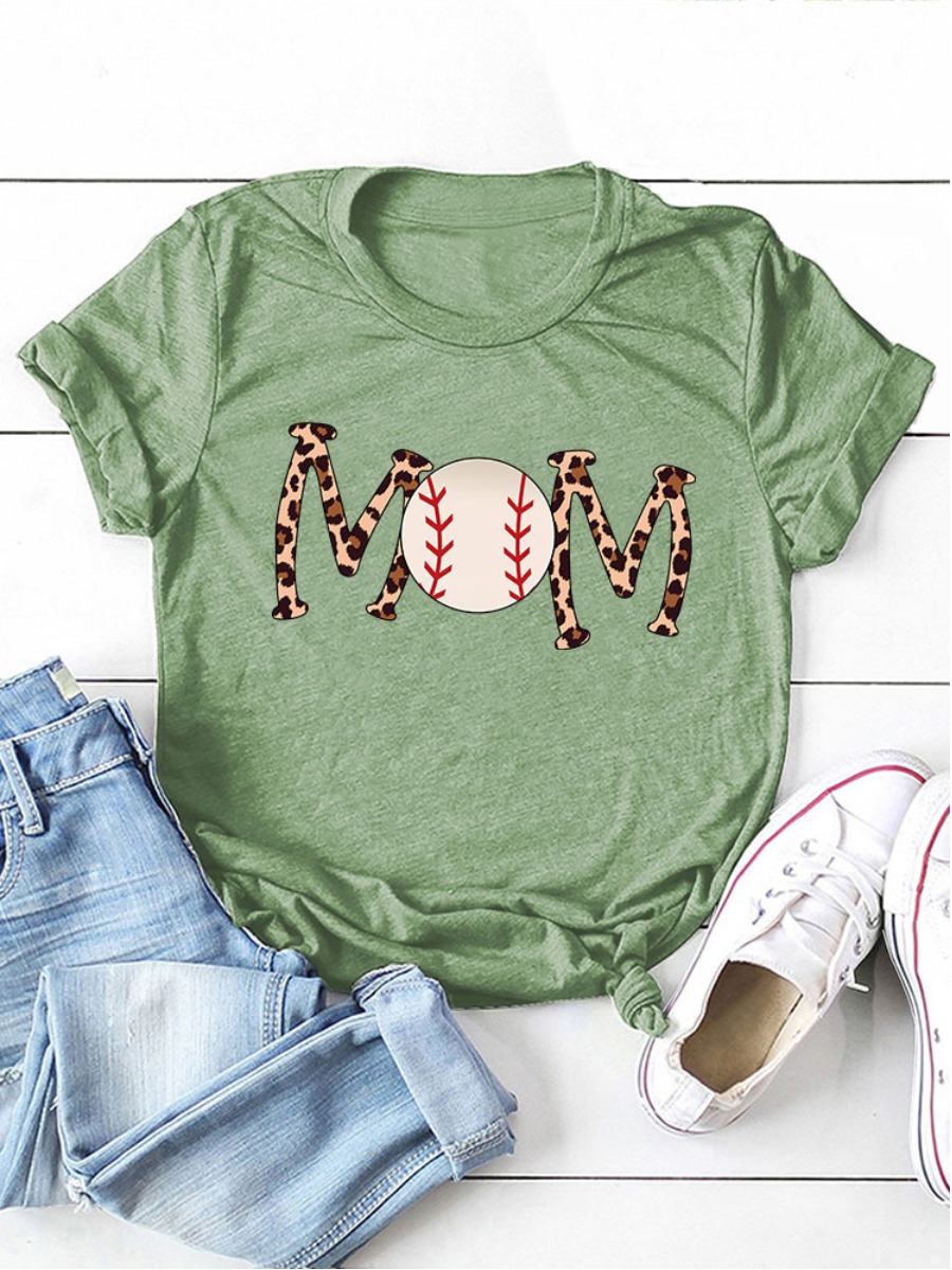 

Lovely Casual Leopard Letter Print Green Plus Size T-shirt