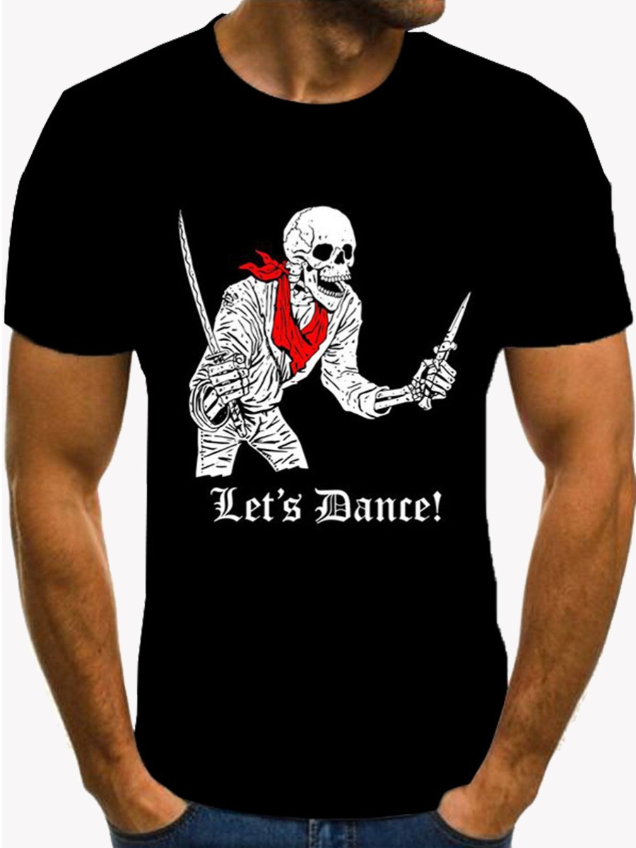 

Lovely Street Skull Head Letter Print Black Men T-shirt