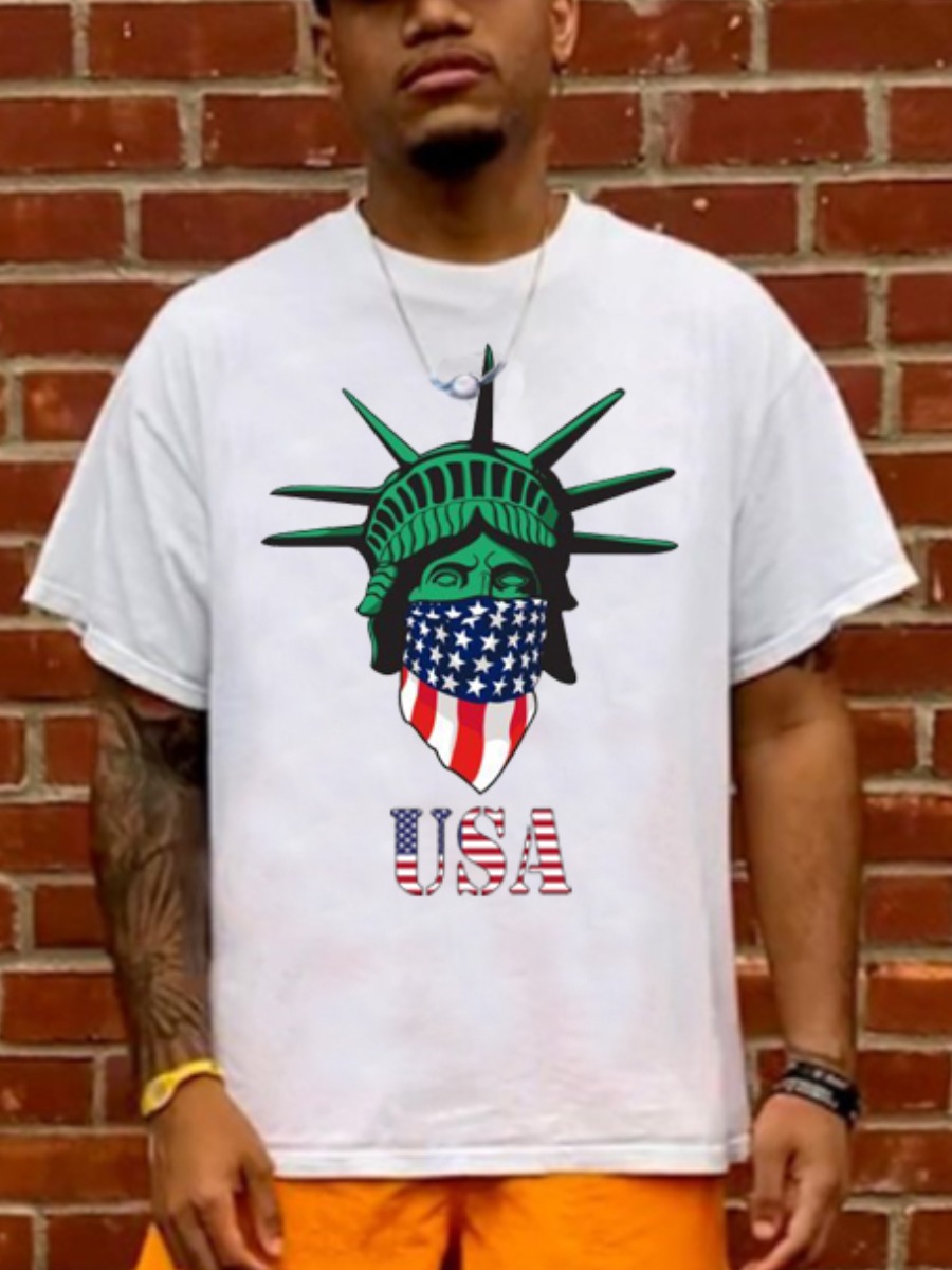 

Lovely Casual American Flag Letter Print White Men T-shirt
