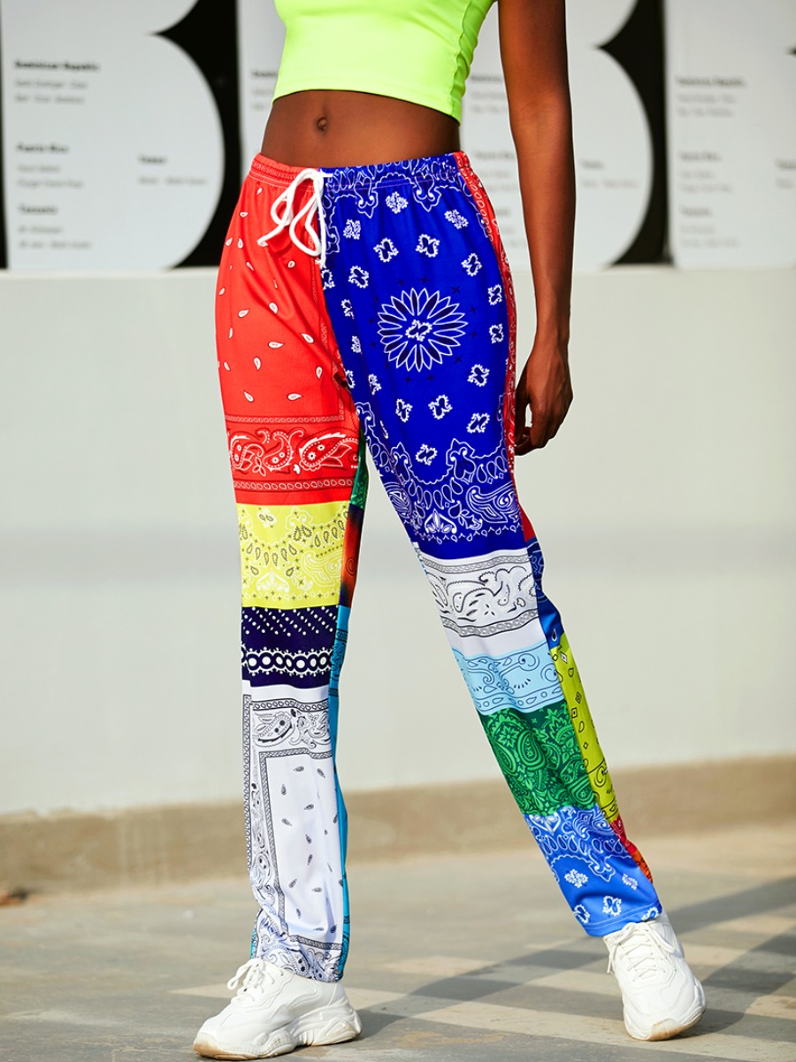 

Lovely Casual Paisley Print Drawstring Red Pants