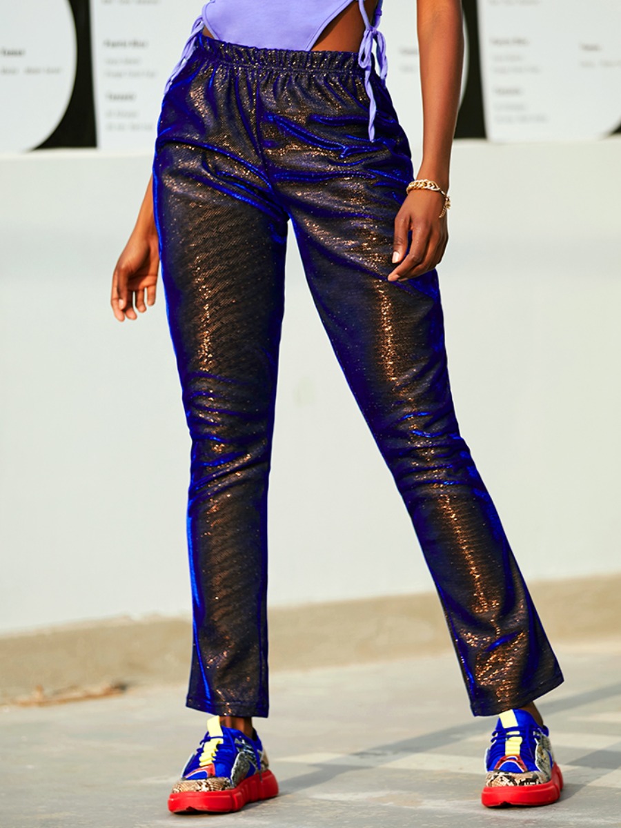 

Lovely Street Mid Waist Sequined Blue Pants