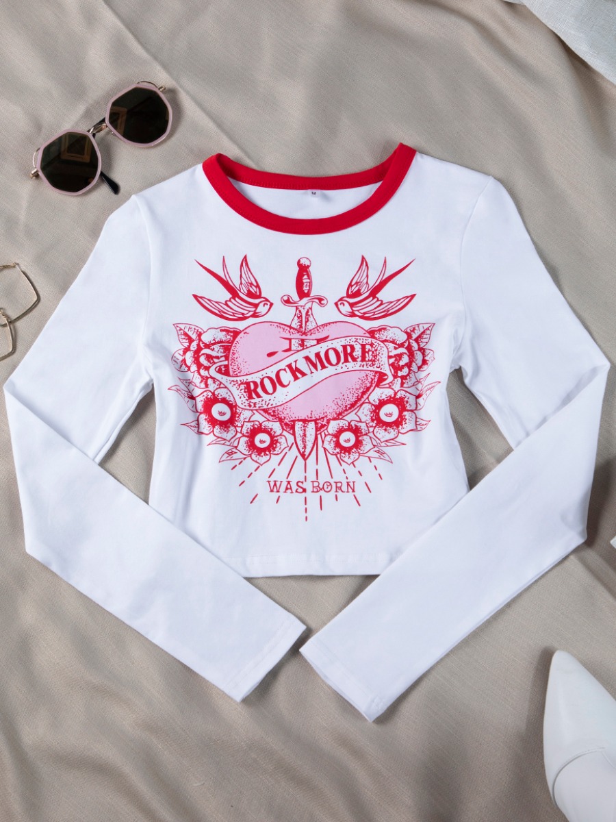

Lovely Street Floral Letter Print White T-shirt
