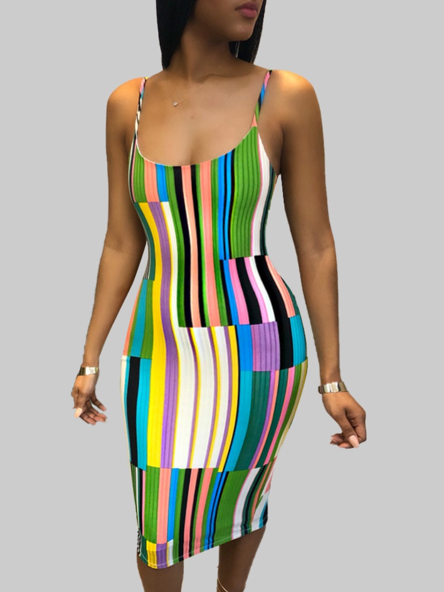 

Lovely Street Striped Patchwork Multicolor Mid Calf Plus Size Dress, Multi