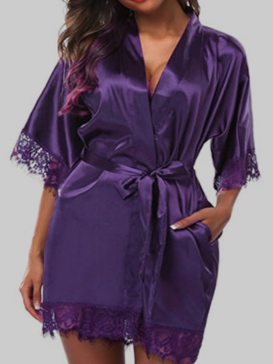 

Lovely Plus Size Sexy Cross-over Lace-up Purple Babydoll