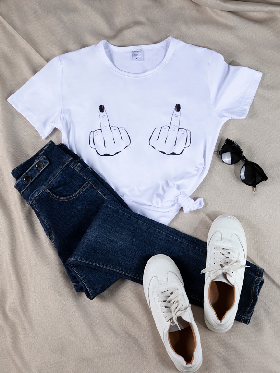 

Lovely Casual O Neck Graffiti Print White T-shirt