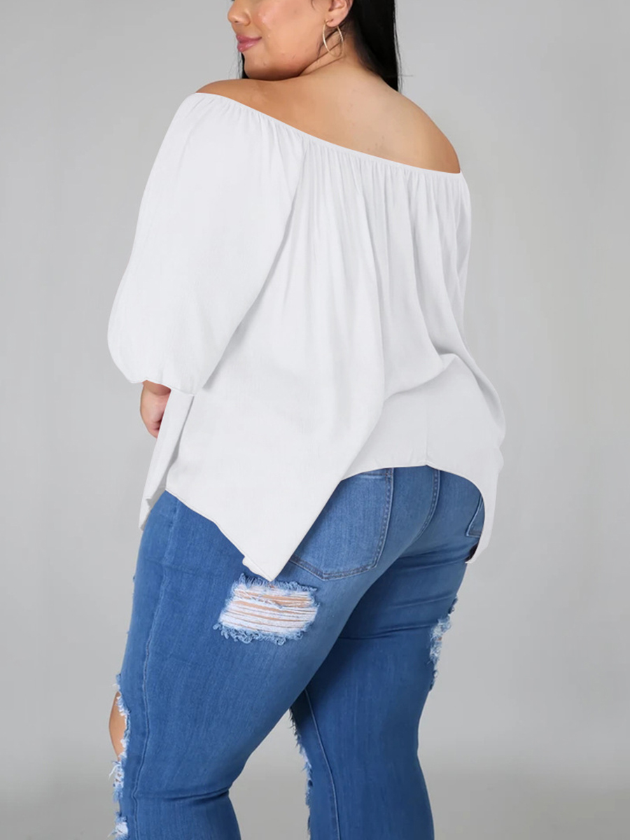 Lovely Casual Off The Shoulder Asymmetrical White T-shirt