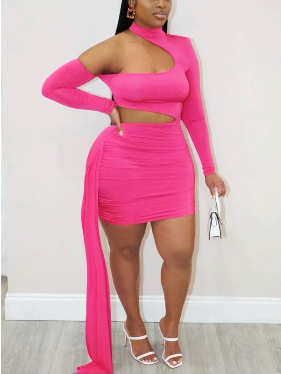 

Lovely Plus Size Sexy Hollow-out Bandage Design Rose Red Mini Dress