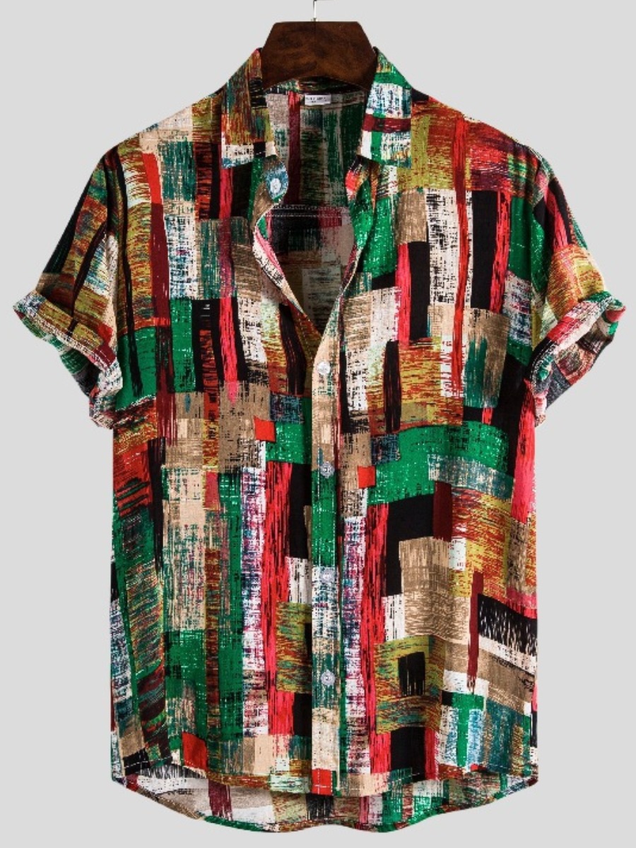 

Lovely Men Boho Print Patchwork Multicolor Shirt, Multi