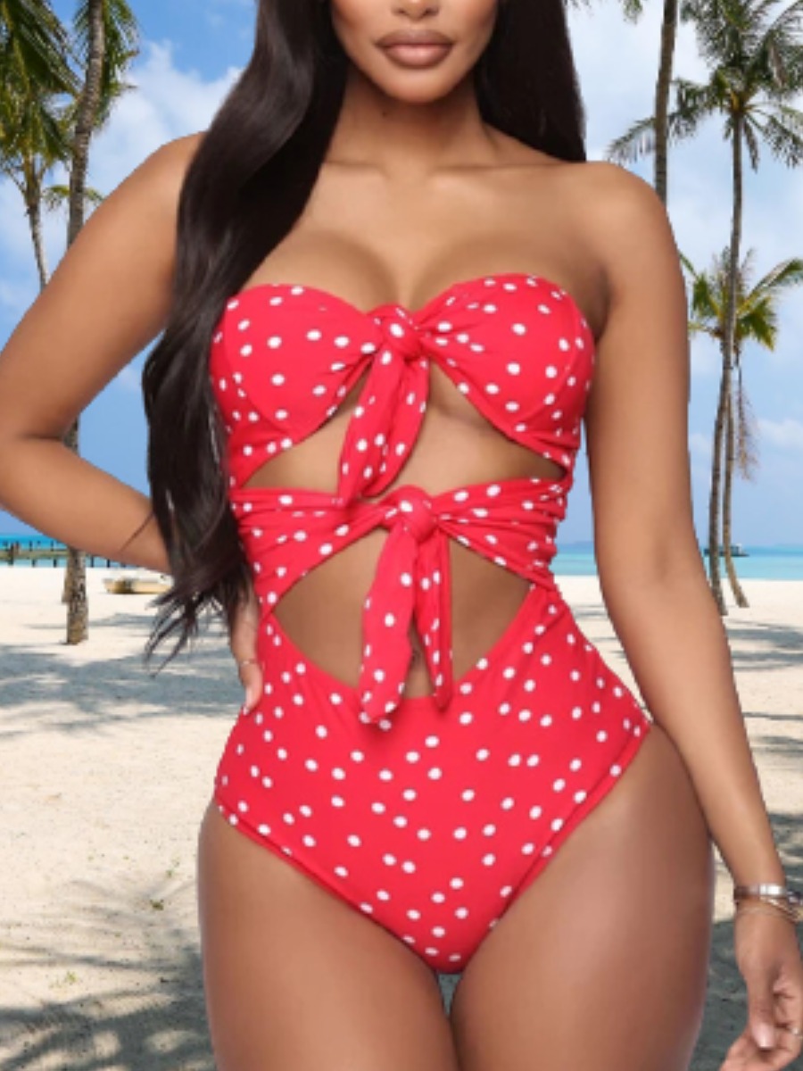 

Lovely Boho Bandage Hollow-out Design Red One-piece Swimsuit