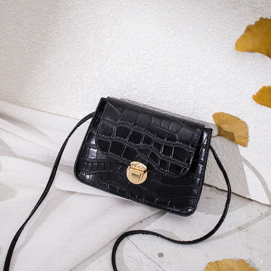 

Lovely Street Crocodile Pattern Black Crossbody Bag