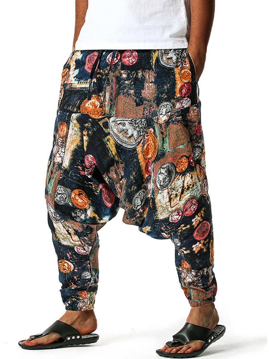 

Lovely Men Street Graffiti Print Drawstring Multicolor Pants, Multi