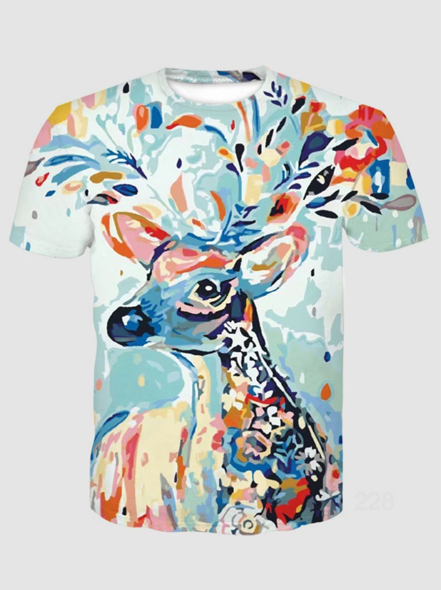 

Lovely Men Casual Animal Print Patchwork Multicolor T-shirt, White